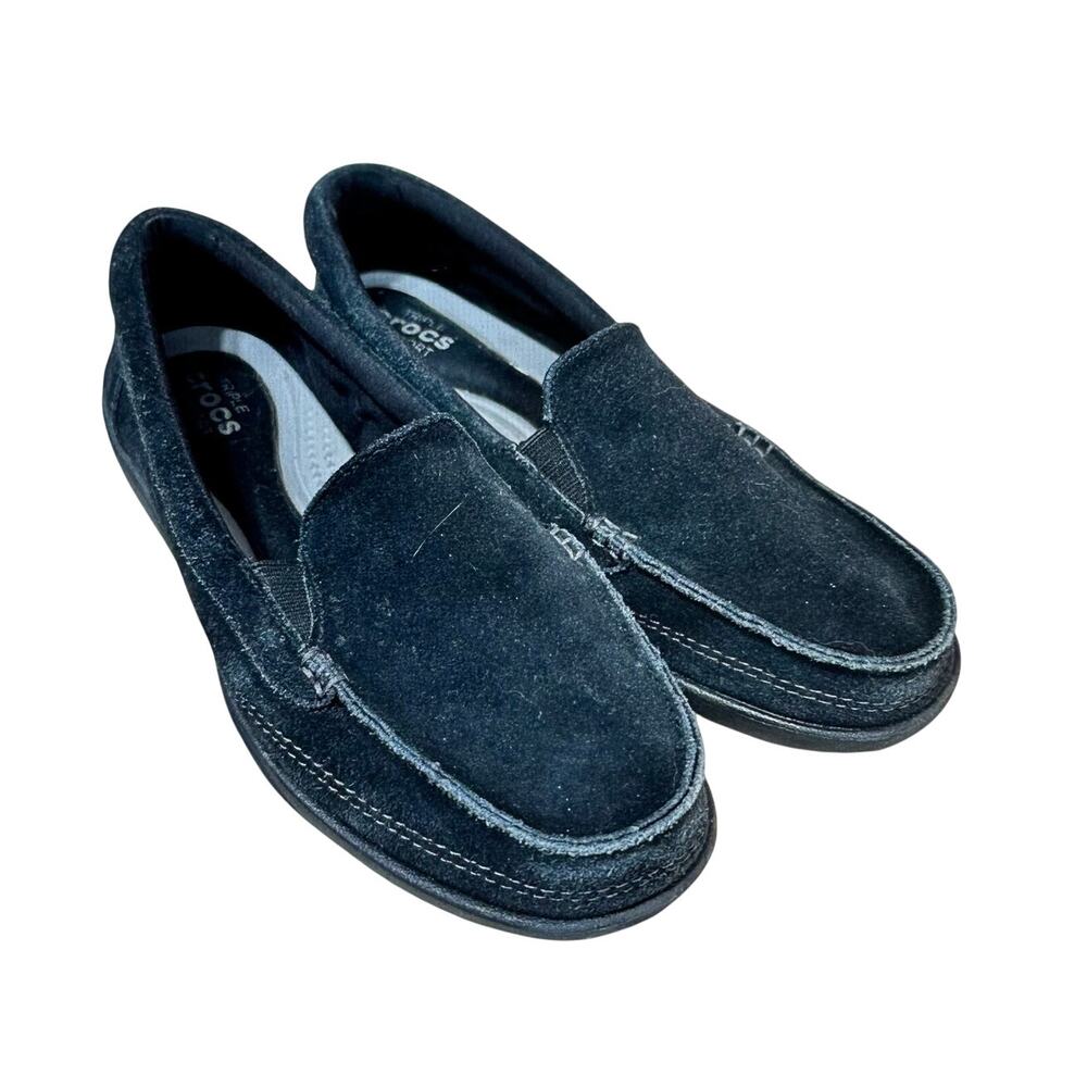 Crocs Walu II Suede Leather Loafer Boat Deck‎ Slip On Shoe Size 8 Wide Black